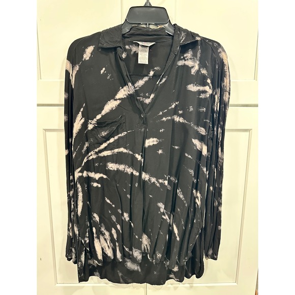 Hard Tail Forever Tops - Hard Tail Forever Womens Small Black Tie Dye Button Down Tunic Shirt Long Sleeve
